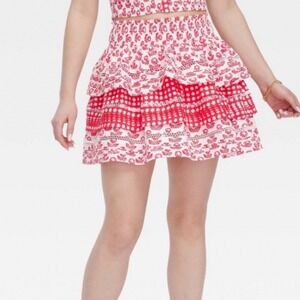 NWT Roller Rabbit x Target Red White Floral Geo Star Tiered Mini Skirt Medium